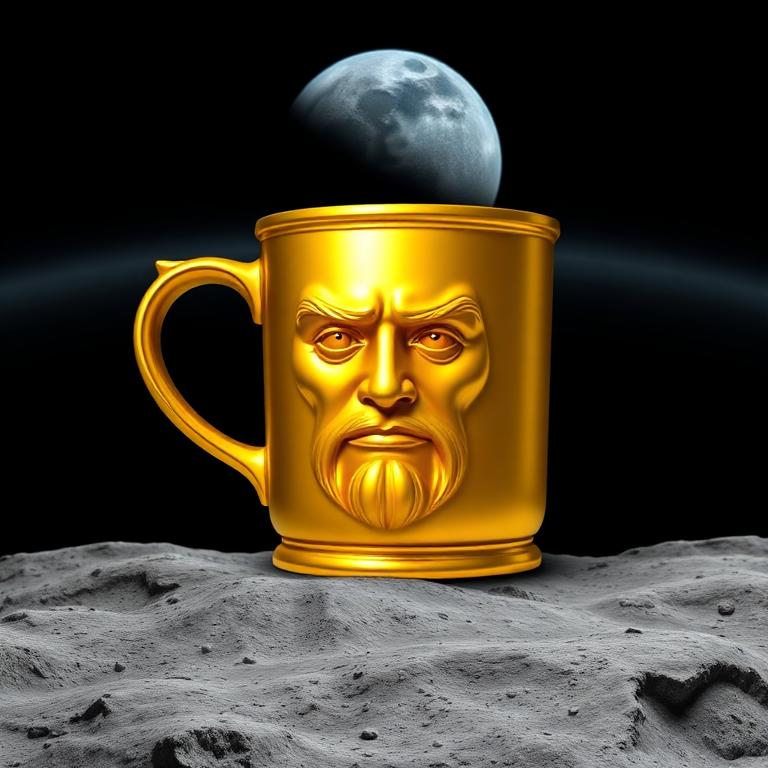 Golden CLUG mug on the moon